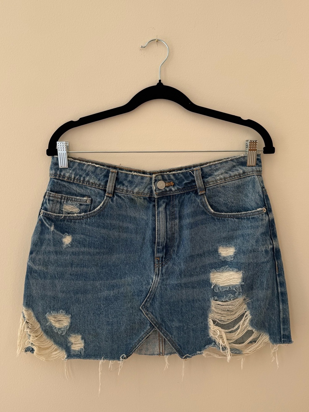 Zara Distressed Denim Mini Skirt - Blue